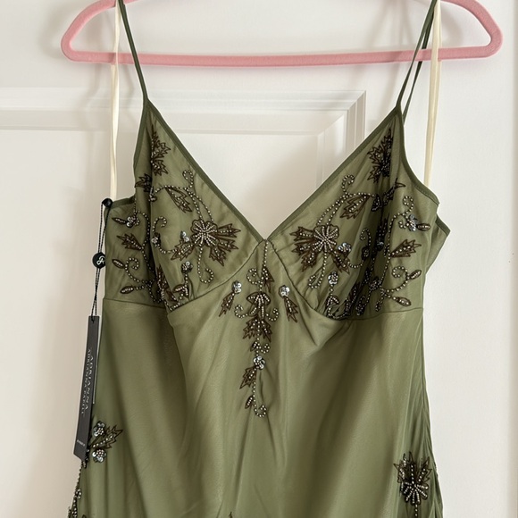 NWT Vintage Beaded Midi Fairy Dress With Shark bite Hem In Olive sold out 14 - Picture 2 of 7